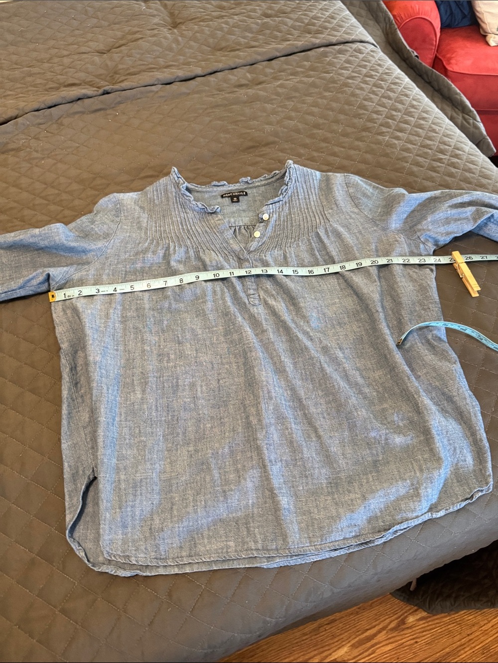 J Crew Light Blue Chambray Short-Sleeve Henley
